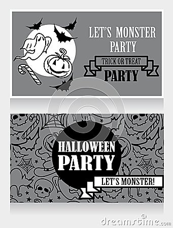 Template for halloween party invitations with cartton traditional halloween stuff Vector Illustration