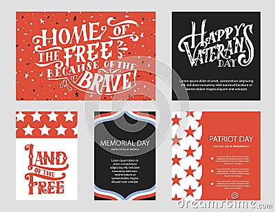 Template for Happy Veterans day. Hand lettering design for card or poster. Vintage vector illustration Vector Illustration