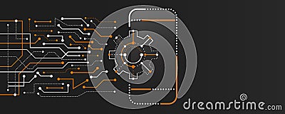 Template for hi-tech banner or presentation. Abstract modern digital data. Vector futuristic circuit board with smart phone. Vector Illustration