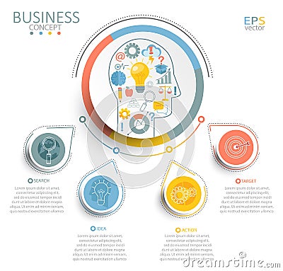 Template Infographic with 3D circles paper label. Vector Illustration