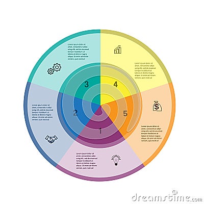 Template for infographics Business project. Colorful ring. 5 positions Vector Illustration