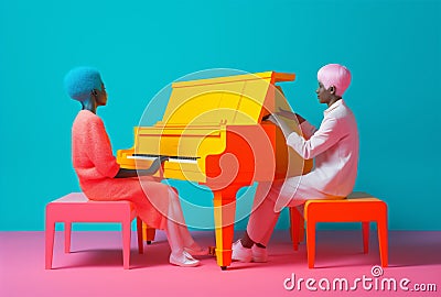 trend music piano art people colourful performance modern concept illustration. Generative AI. Cartoon Illustration