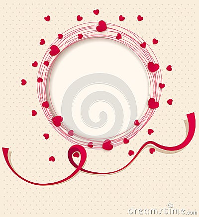 Template for an invitation to a party. Red hearts around the circular frame. Vector Illustration