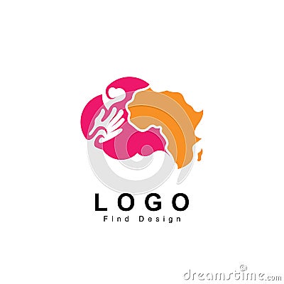 Brain logo, think to care africa, save, help, and humanity, social, charity, love and hand design Vector Illustration