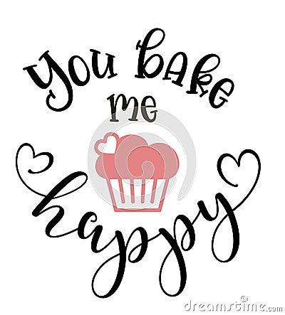 Template for Kitchen poster or apron print. You bake me happy Vector Illustration