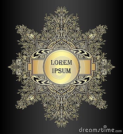 Template label frame banner with decorative modern element gold on black Vector Illustration