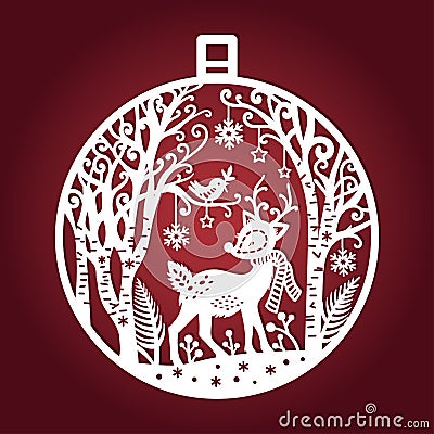 Template for laser cutting. Christmas ball. Vector Vector Illustration