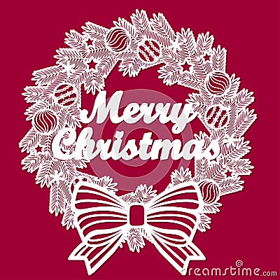 Template for laser cutting. Christmas wreath with the inscription - Merry Christmas. Vector Vector Illustration