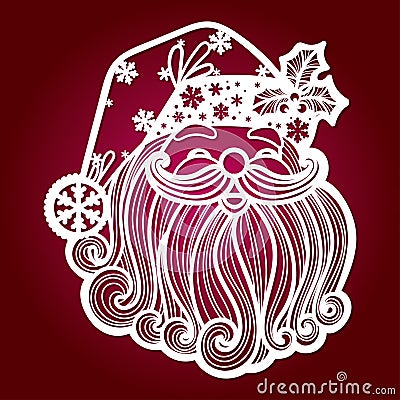 Template for laser cutting. Head of smiling Santa Claus. Christmas decoration. Vector Vector Illustration