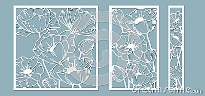 Template for laser cutting and Plotter. Flowers, leaves, bouquet for decoration. Vector illustration. poppy flower. plotter and Vector Illustration