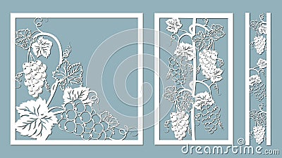 Template for laser cutting, plotter, and silkscreen printing. Vine. Grape Vector Illustration