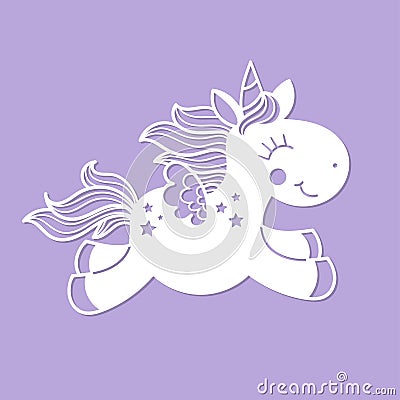 Template for laser cutting. Running little Unicorn. Vector Vector Illustration