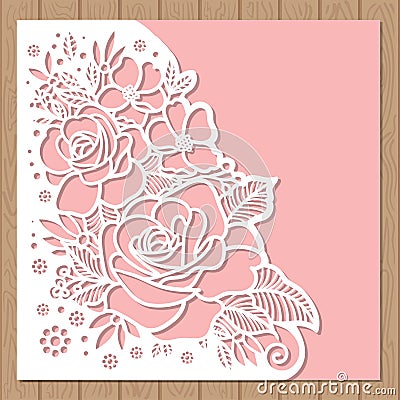 Template for laser cutting. Square envelope with roses. Vector Vector Illustration