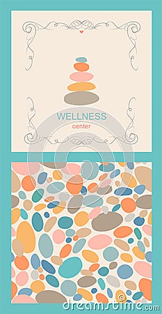 Template for logo design with color natural stones for wellness, spa salon, Thai massage and marine seamless wallpaper on sand col Stock Photo