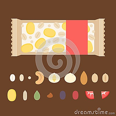 Template for making granola bar illustration with ingredient such as nuts Vector Illustration