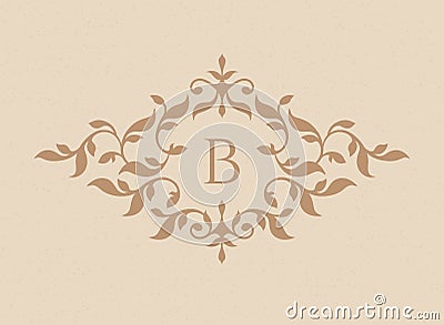 Floral frame monogram. Classic decorative element. Vector Illustration