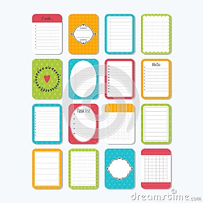 Template for notebooks. Collection of various note papers. Notes, labels, stickers. Cute design elements Vector Illustration