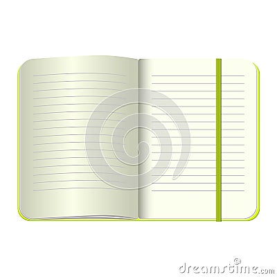 Template Open a blank notepad. Vector personal notebook with a green cover and bookmark. on white background. MockUp for Stock Photo