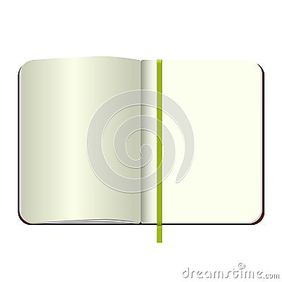 Template Open a blank notepad. Vector personal notebook with a green cover and bookmark. on white background. MockUp for Stock Photo