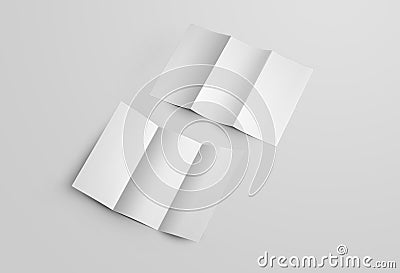 Template of open diogonal leflets, brochures with roll fold with realistic shadows, isolated on background, front, back view Stock Photo