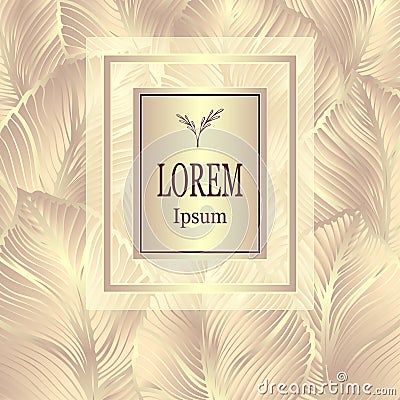 Template for package from Luxury background made by foil leaves in gold beige Vector Illustration