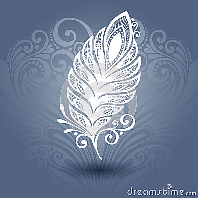 Template with Peerless Feather in Ornate Background Vector Illustration