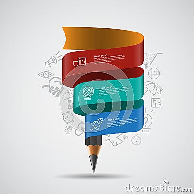 Template with pencil ribbon. Infographics vector. Vector Illustration