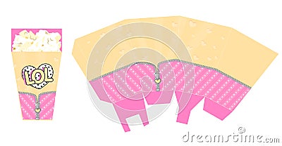 Template of popcorn box for party with zipper. Deco for birthday LOL doll surprise theme. Vector Illustration