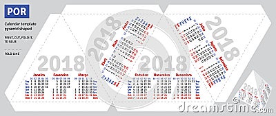 Template portuguese brazilian calendar 2018 pyramid shaped Vector Illustration