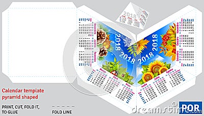 Template portuguese brazilian calendar 2018 by seasons pyramid shaped Vector Illustration