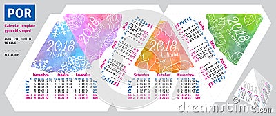 Template portuguese brazilian calendar 2018 by seasons pyramid shaped Vector Illustration