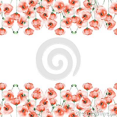 Template postcard with poppies on a white background Stock Photo