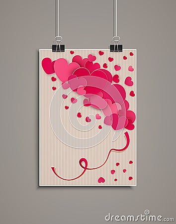 Template for postcards with many hearts. Vector Illustration