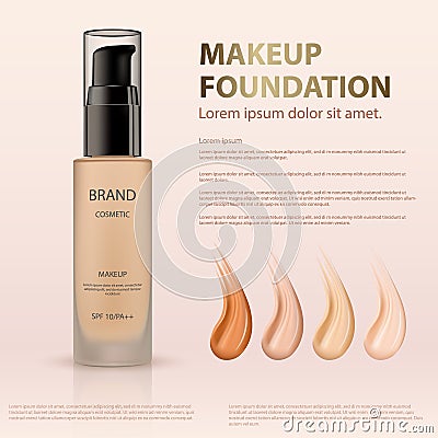 Template, preparation advertising cosmetic foundation cream on beige background. Vector Illustration