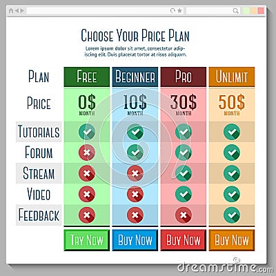 Template for price plans, subscriptions etc. in Vector Illustration