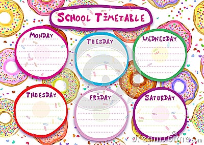 Template school timetable, tasty, sweet donuts design Stock Photo