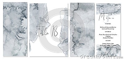 Watercolor abstract pale grey wedding set with hand drawn background. Vector Illustration