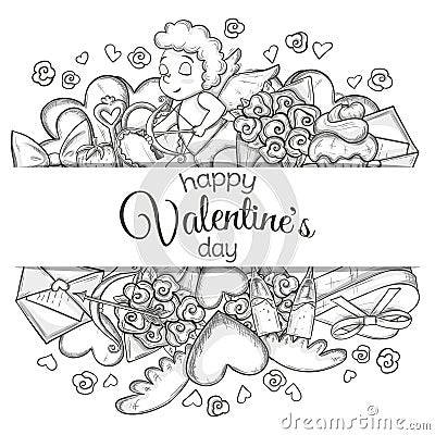 Template with sketch Valentines Day icons Vector Illustration