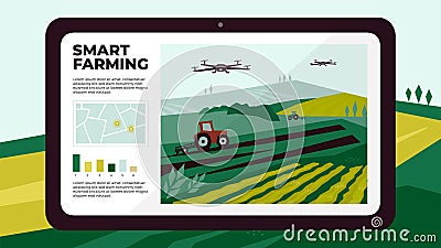 Template of smart farm with drone control Vector Illustration