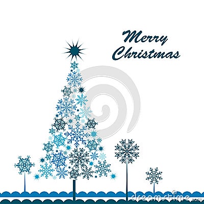 Template snowflake tree greeting card Vector Illustration