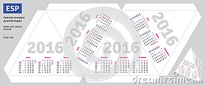 Template spanish calendar 2016 Vector Illustration