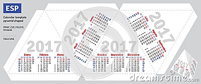 Template spanish calendar 2017 pyramid shaped Vector Illustration