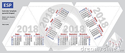 Template spanish calendar 2018 pyramid shaped Vector Illustration