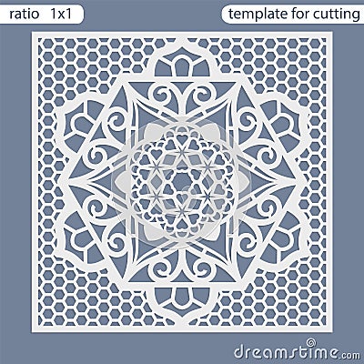 Template square greeting cards laser cut. Suitable for wedding invitations. Vector Illustration