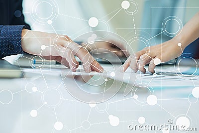 Template for text, Virtual screen Background with icons. Business, internet technology and networking concept. Stock Photo