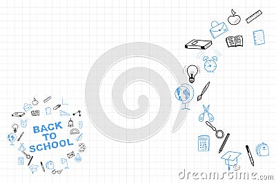 Template on a theme back to school with a sheet in a box. A set of drawing elements for education with endolar accessories. Cartoon Illustration