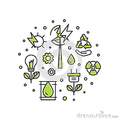 Template with thin line icons of environment, renewable energy, sustainable technology, recycling Stock Photo