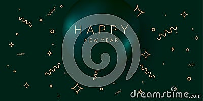 Template to embed greetings. Background with the inscription Happy New Year. Vector illustration with gold lines. Vector Illustration