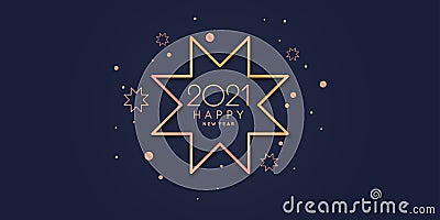 Template to embed greetings. Background with the inscription Happy New Year 2021. Vector illustration with gold lines. Vector Illustration