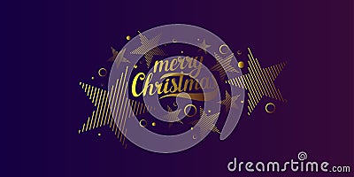 Template to embed greetings. Background with the inscription Merry Christmas. Vector illustration with gold lines. Vector Illustration